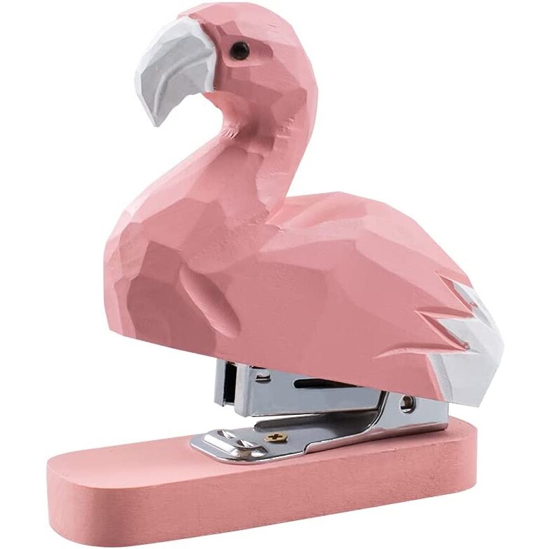 Wooden Animal Stapler, Desktop Stitcher Art Figurine Statue Sculpture for School Office Stationery (Flamingo)